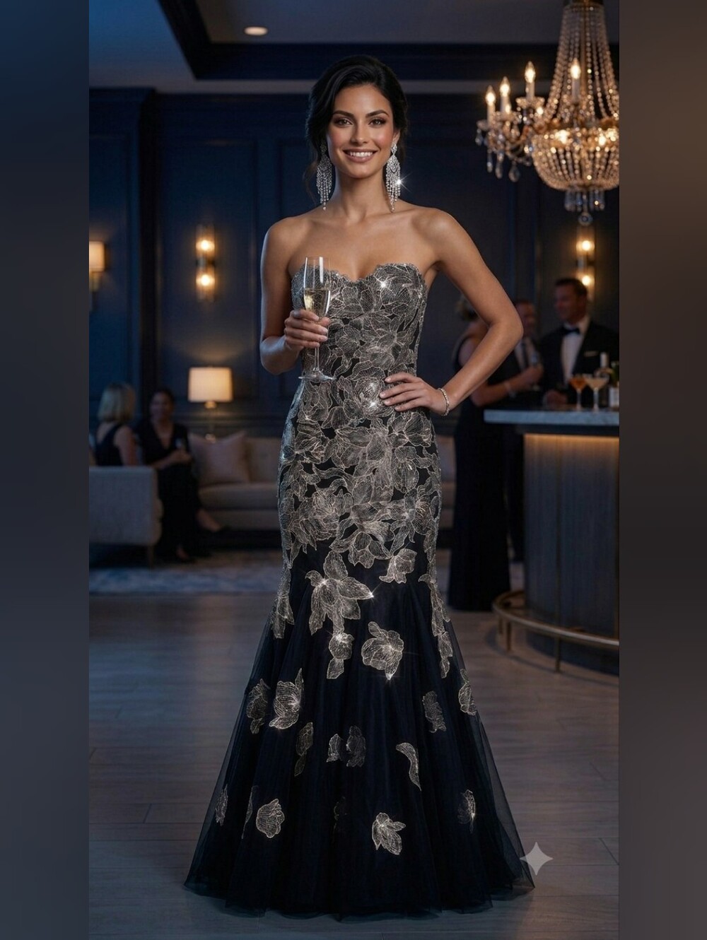 NWT Alberto Makali Size 2 Gunmetal Metallic Embroidered Tulle Evening Gown